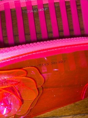 Victoria's Secret Pink Striped Cosmetic Pouch Set